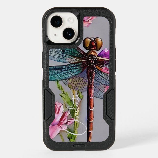 Watercolor Blue Wing Dragonfly Personalize   Case- Otterbox iPhone Case (Back)