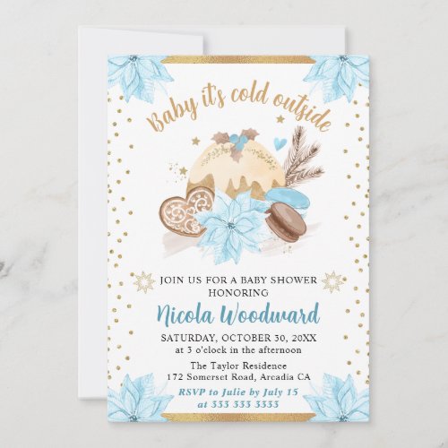 Watercolor Blue Winter Cakes  Cookies Baby Shower Invitation