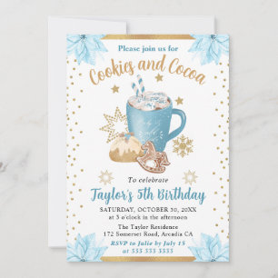 Watercolor Blue Winter Cookies and Cocoa Birthday Invitation