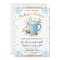 Watercolor Blue Winter Cookies & Cocoa Baby Shower Invitation