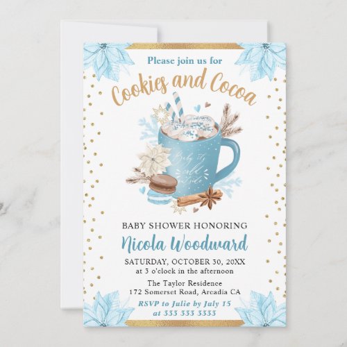 Watercolor Blue Winter Cookies  Cocoa Baby Shower Invitation