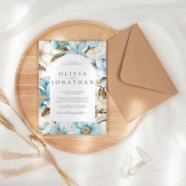 Watercolor Blue Winter Floral Aesthetic Wedding Invitation (Creator Uploaded)
