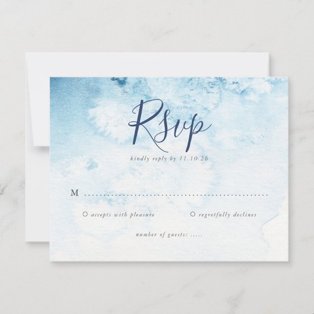 Watercolor Blue Winter Wedding RSVP Card (Front)