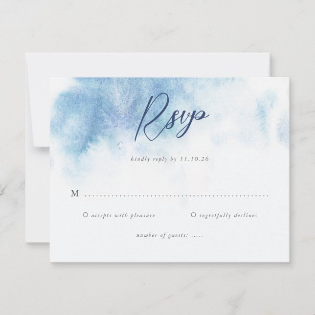 Watercolor Blue Winter Wedding RSVP Card (Front)