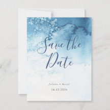 Watercolor Blue Winter Wedding Save The Date