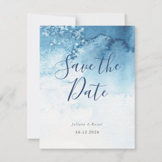 Watercolor Blue Winter Wedding Save The Date