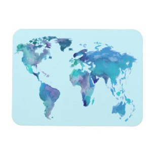 Watercolor Blue World Map Magnet