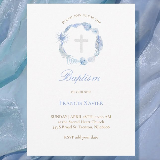 watercolor blue wreath | Baptism Invitation (Creator Uploaded)