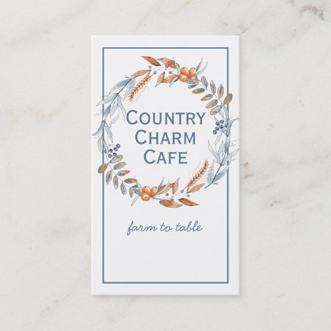 Watercolor Blue Wreath Business Card (Front)