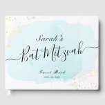 Watercolor Blue x Gold Bat Mitzvah Guest Book<br><div class="desc">This chic and elegant bat mitzvah guest book features a white background with turquoise blue brush strokes in watercolor and faux gold splatters. Personalize it for your needs. You can find more matching products at my store.</div>