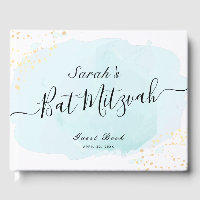 Watercolor Blue x Gold Bat Mitzvah Guest Book