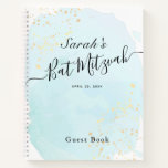 Watercolor Blue x Gold Bat Mitzvah Guest Book<br><div class="desc">This chic and elegant bat mitzvah guest book features a white background with turquoise blue brush strokes in watercolor and faux gold splatters. Personalize it for your needs. You can find more matching products at my store.</div>