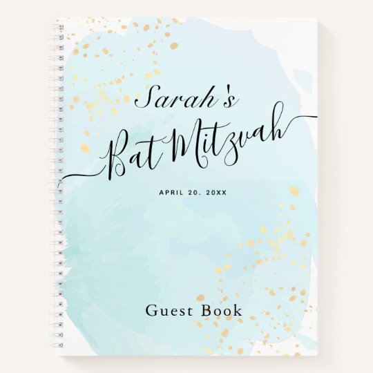 Watercolor Blue x Gold Bat Mitzvah Guest Book | Zazzle.com