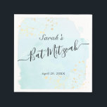 Watercolor Blue x Gold Bat Mitzvah Napkins<br><div class="desc">This chic and elegant bat mitzvah paper napkins feature a white background with turquoise blue brush strokes in watercolor and faux gold splatters. Personalize it for your needs. You can find more matching products at my store.</div>