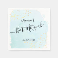 Watercolor Blue x Gold Bat Mitzvah Napkins