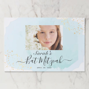 Watercolor Blue x Gold Bat Mitzvah Photo Placemat