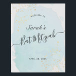 Watercolor Blue x Gold Bat Mitzvah Welcome Sign<br><div class="desc">This chic and elegant bat mitzvah welcome sign/sign in board/canvas art features a white background with turquoise blue brush strokes in watercolor and faux gold splatters. Personalize it for your needs. You can find more matching products at my store.</div>