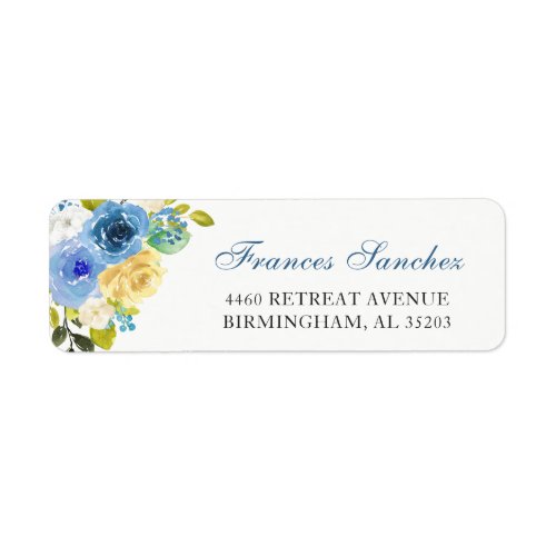 Watercolor Blue Yellow Botanical Garden Flowers Label