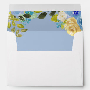 Watercolor Blue Yellow Floral for 5x7 Invitation Envelope