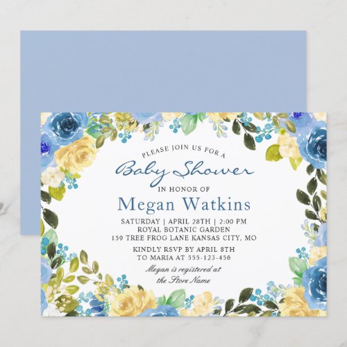 Watercolor Blue Yellow Flowers Baby Shower Card