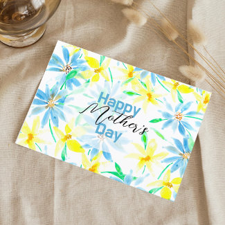 Watercolor Blue Yellow Flowers Mother's Day