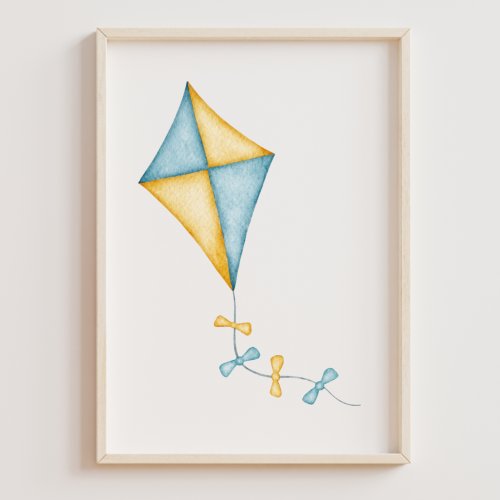 Watercolor Blue Yellow Kite Nursery Decor