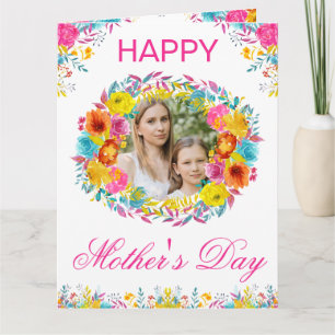 Watercolor Blue, Yellow & Pink Summer Flowers Card