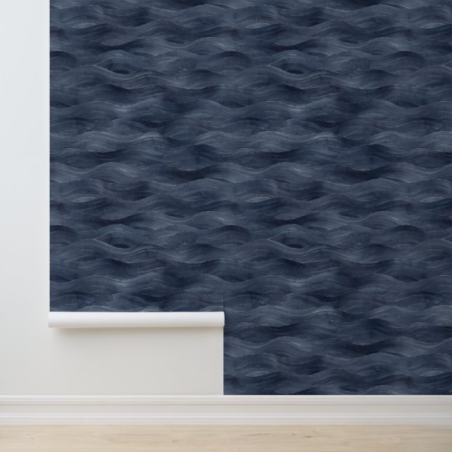 Watercolor Blue Zodiac Dark Sea Waves Beach House  Wallpaper (Application)