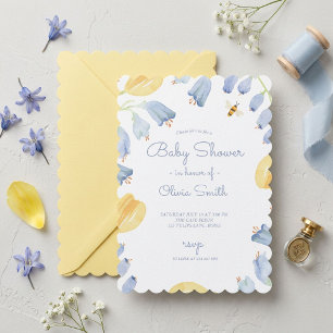Watercolor Bluebell and Bee Spring Baby Shower Invitation