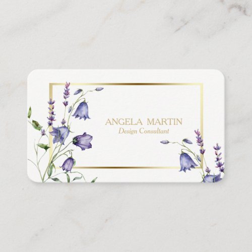 Watercolor Bluebell Floral Gold Frame Professional Business Card