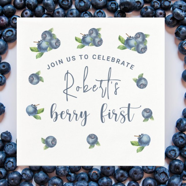 Watercolor blueberries 1st birthday party napkins (Creator Uploaded)