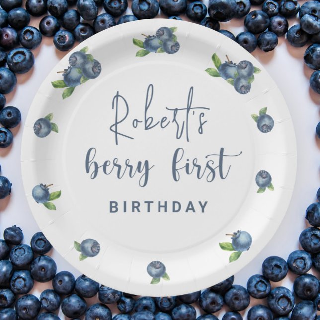 Watercolor blueberries 1st birthday party paper plates (Creator Uploaded)