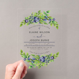 watercolor blueberries blue botanical wedding acrylic invitations