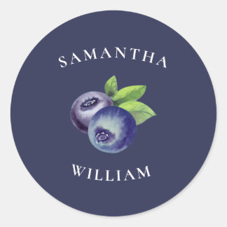 watercolor blueberries blue botanical wedding classic round sticker