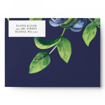 watercolor blueberries blue botanical wedding envelope