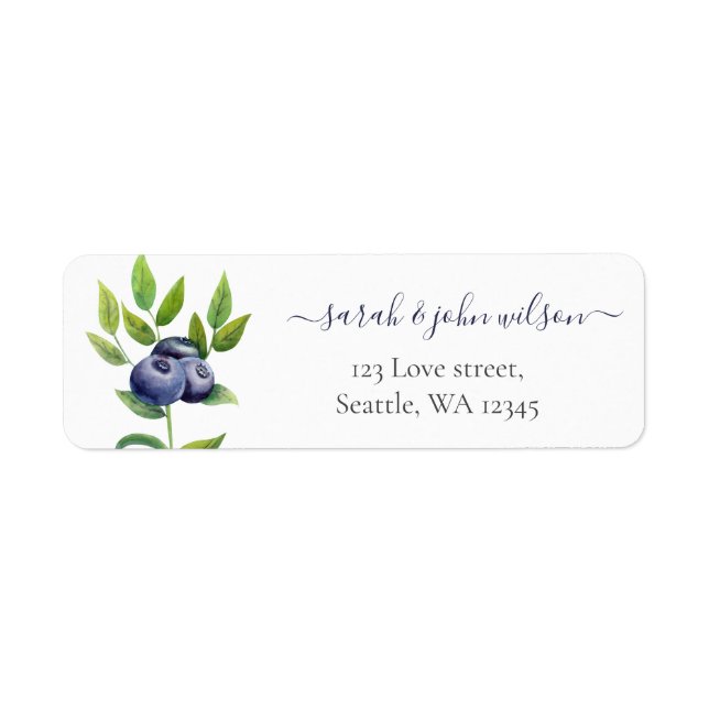 watercolor blueberries blue botanical wedding label (Front)