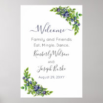 watercolor blueberries blue botanical Welcome Sign