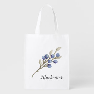 Watercolor Blueberries Botanical Grocery Bag