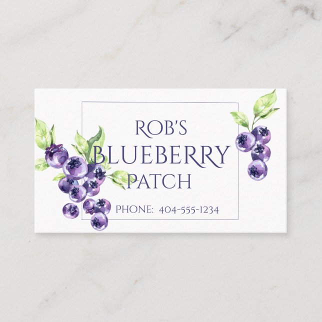 Watercolor Blueberries Business Card (Front)