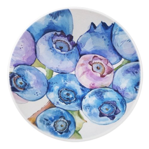 Watercolor Blueberries Ceramic Knob