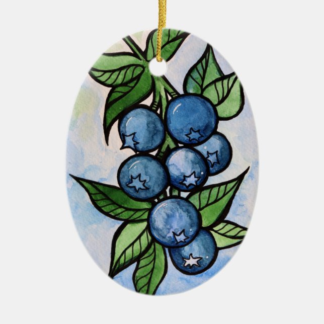 Watercolor Blueberries Ceramic Ornament (Front)