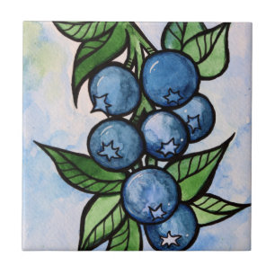 Watercolor Blueberries Ceramic Tile