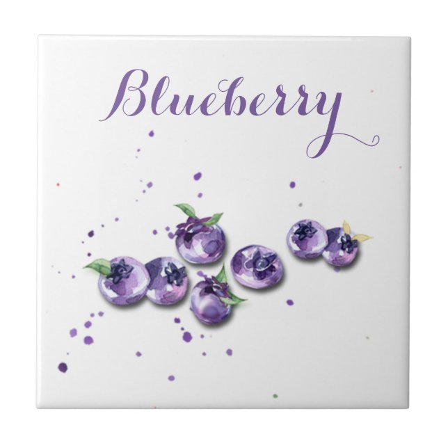 Watercolor Blueberries Ceramic Tile (Front)