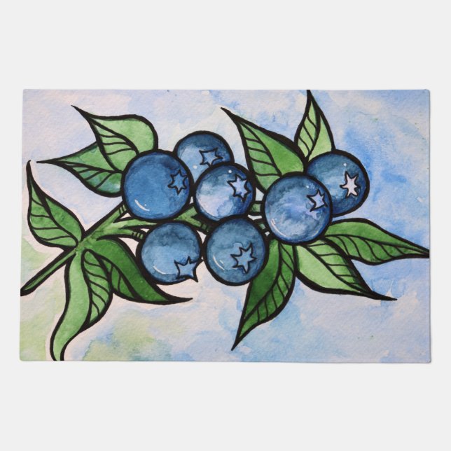 Watercolor Blueberries Doormat (Front)