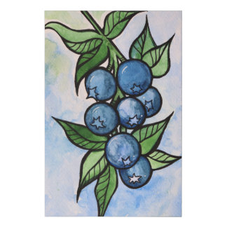 Watercolor Blueberries Faux Canvas Print