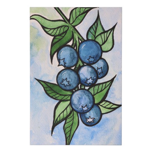 Watercolor Blueberries Faux Canvas Print