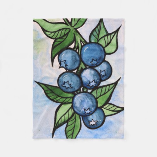 Watercolor Blueberries Fleece Blanket