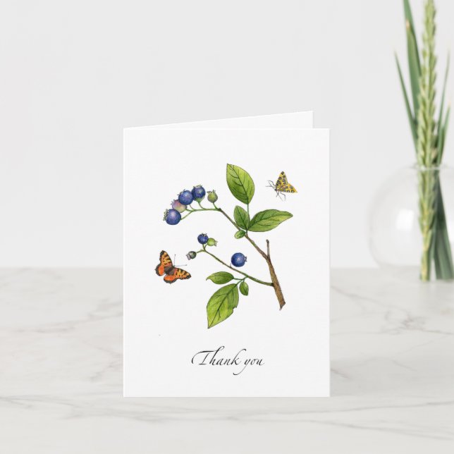 Watercolor Blueberries folded Thank You Card (Front)