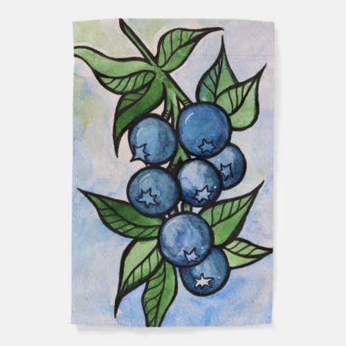 Watercolor Blueberries Garden Flag