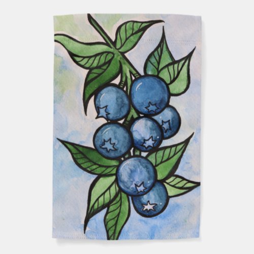 Watercolor Blueberries  Garden Flag